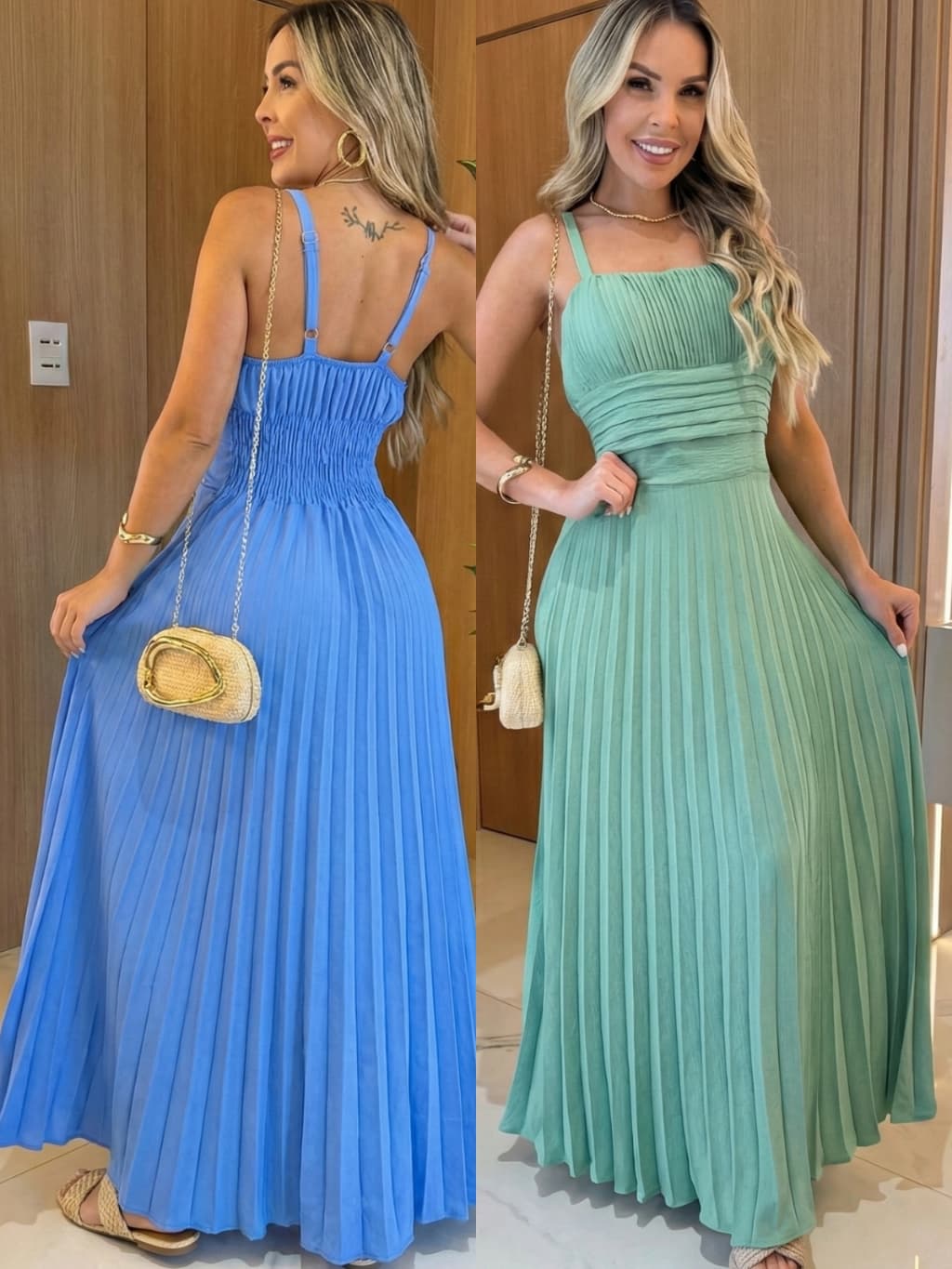 Vestido Feminino Longo Plissado Estiloso Luxo Elegante Para Festa Casamento Com Bojo Forro Alça Regulável Vestidos