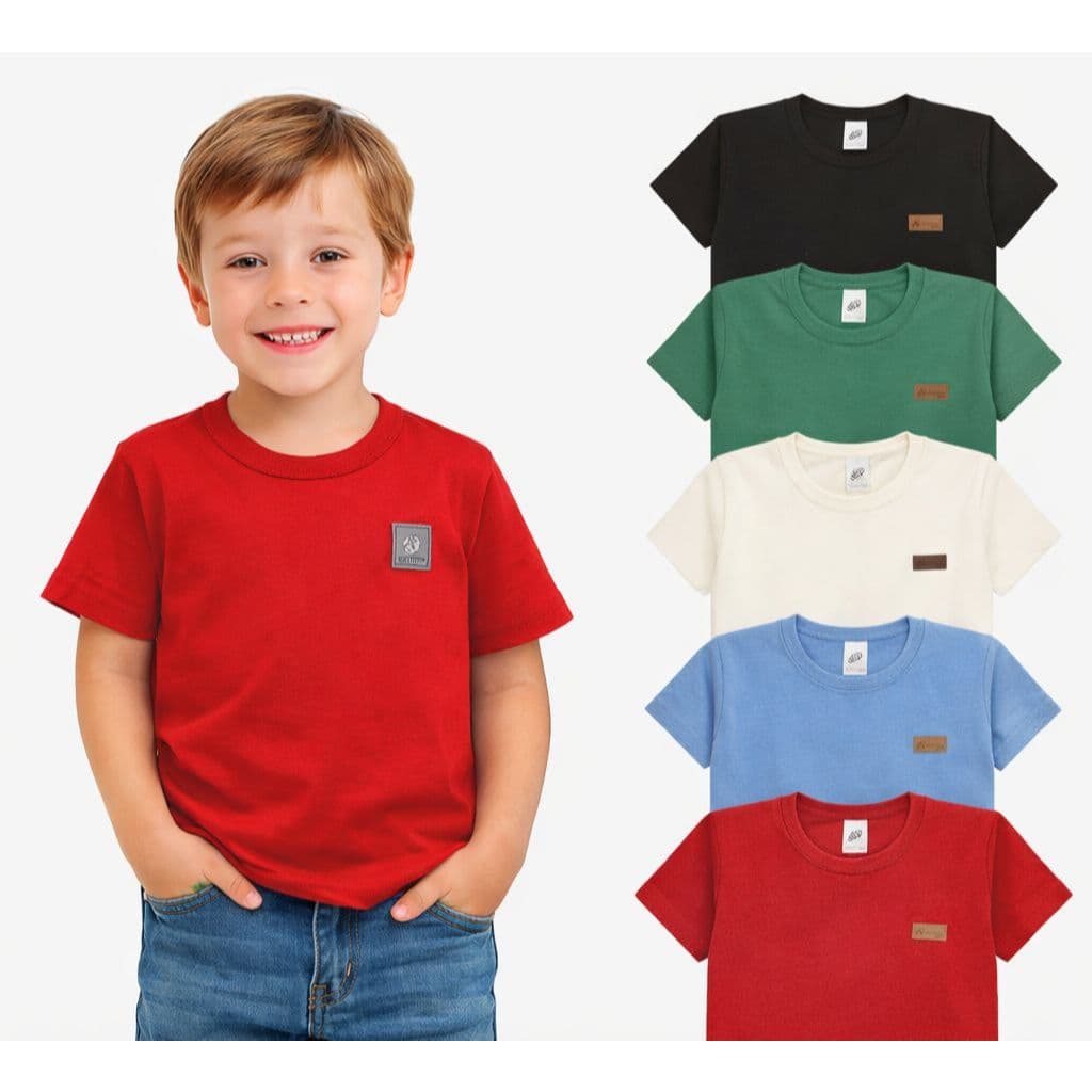 KIT ATÉ 5 CAMISETAS INFANTIL MENINO LISAS BASICAS 100% ALGODÃO