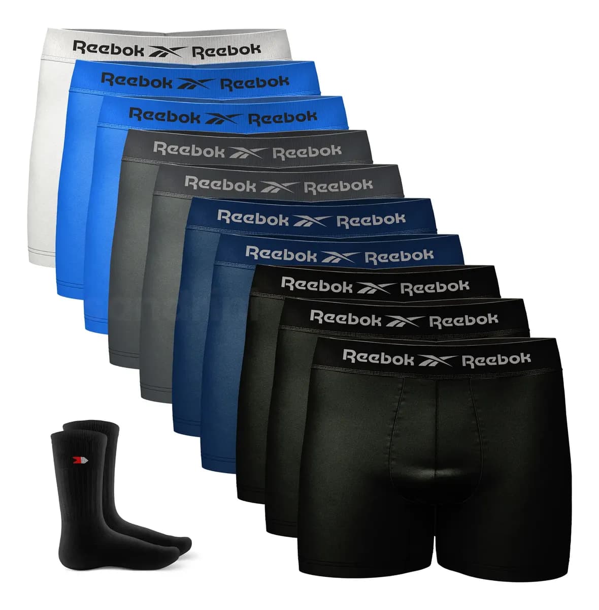 Kit 10 Cueca Boxer Reebok Sem Costura Box + 1 Par De Meias